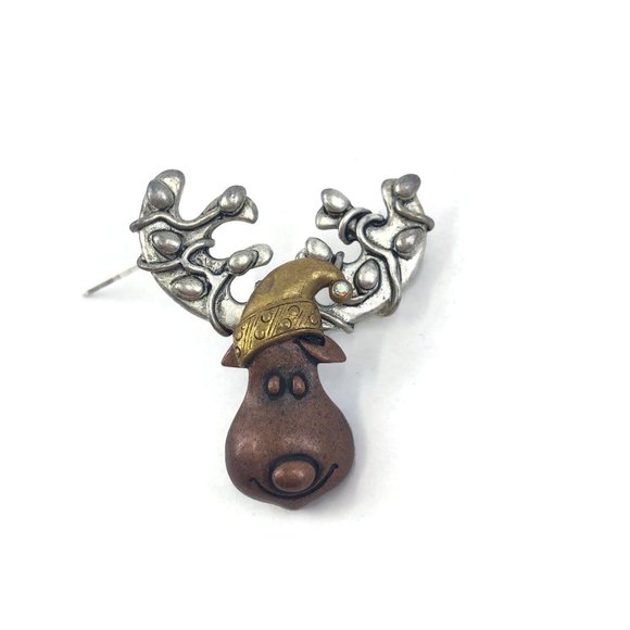 Christmas Moose Brooch Tri Color Metal - Picture 7 of 7